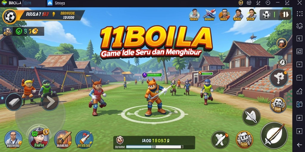 Tampilan gameplay luar biasa dari 11BOLA yang menampilkan pengelolaan tim Idle.
