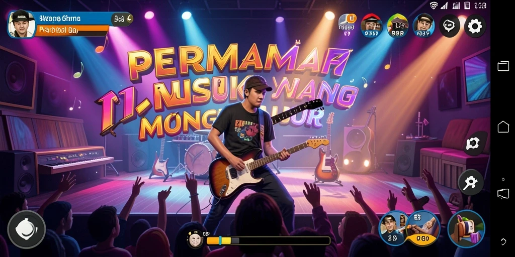 Screenshot gameplay 9399 yang menampilkan aksi bermain musik yang seru.