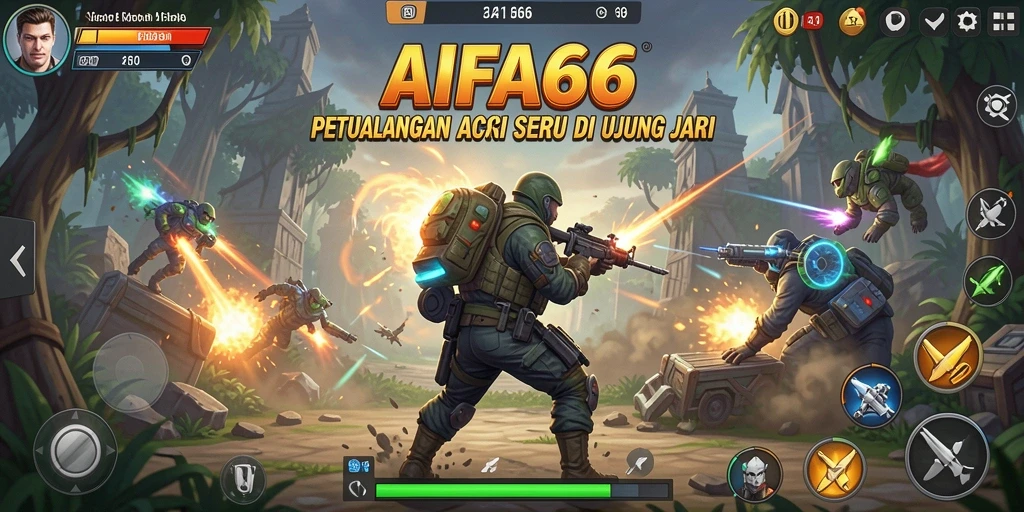 Tangkapan layar utama AIFA66 menampilkan aksi mendebarkan dalam pertempuran melawan musuh.