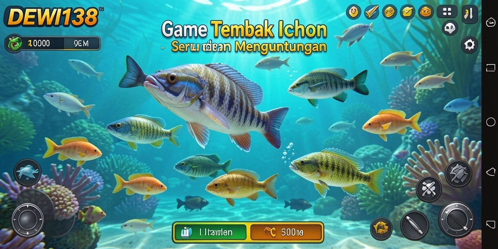 Tangkapan layar gameplay DEWI138 yang menampilkan aksi tembak ikan.