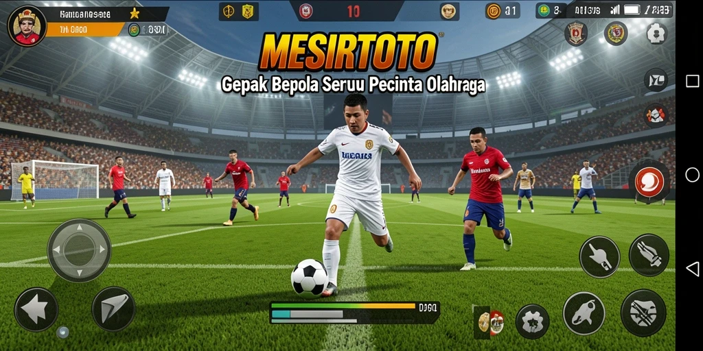 Tangkapan layar gameplay MESIRTOTO menampilkan aksi sepak bola yang mendebarkan.