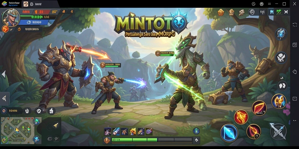 Tangkapan layar MINTOTO menampilkan aksi seru dalam pertarungan MMORPG.