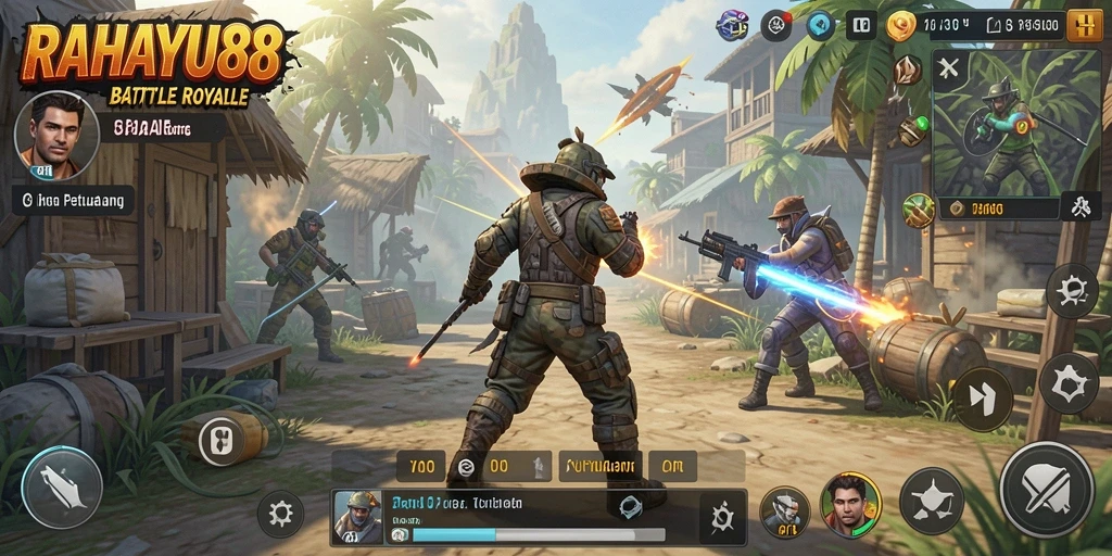 Screenshot RAHAYU88 menampilkan pertempuran epic di game Battle Royale.