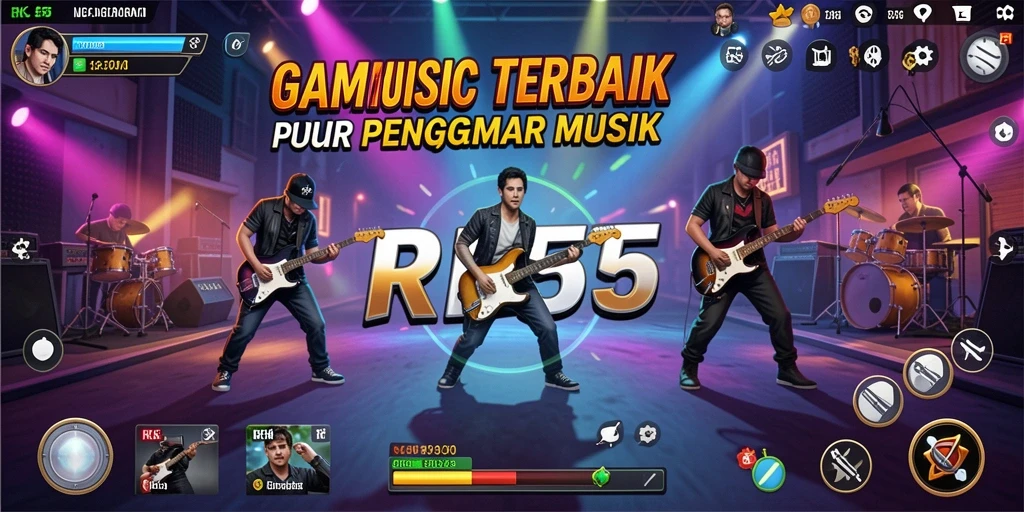 Tampilan gameplay RK55 yang menarik dan interaktif dalam permainan musik.