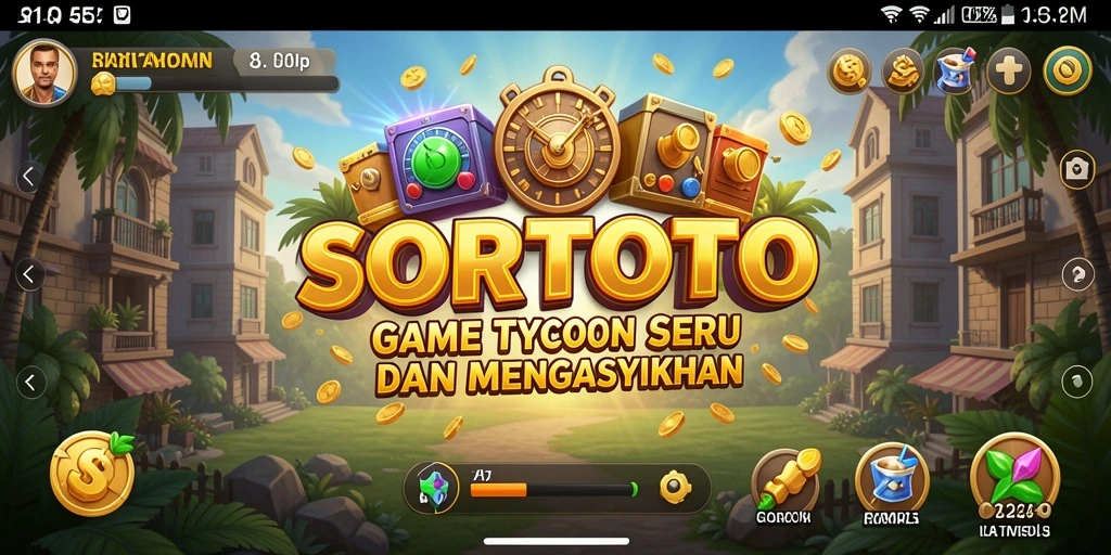 Tampilan gameplay SORTOTO yang menggambarkan keseruan mengelola bisnis.