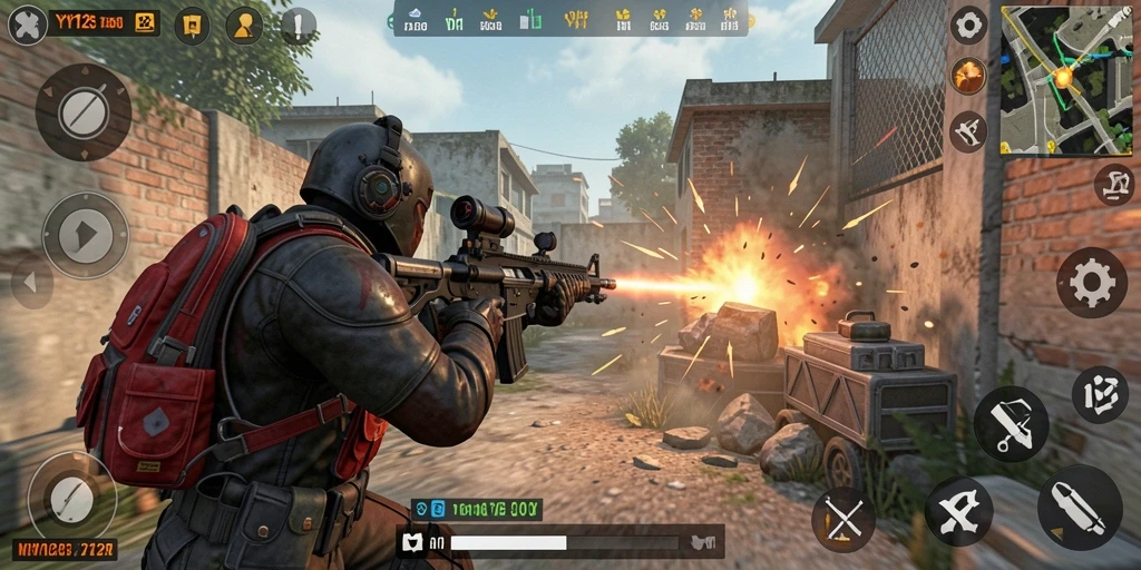 Tampilan gameplay YY123 menunjukkan aksi tembak-menembak yang seru.